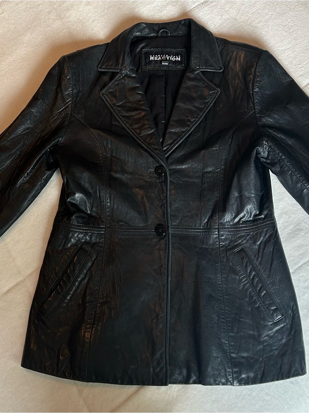 Kenneth Cole Reaction Black Leather Notch-Lapel Blazer
